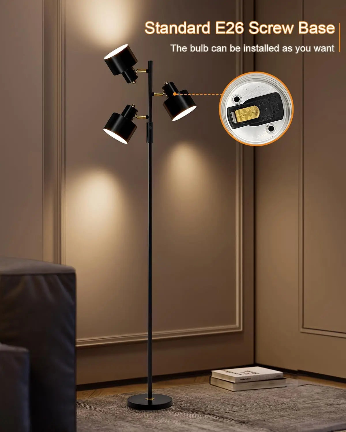 LED Floor Lamp for Living Room - Tall Modern Industrial Vintage Standing Corner Light for Office & Home Decor