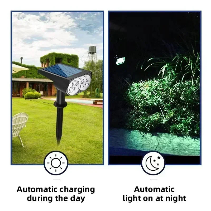 LED Solar Spotlight Garden Light - Adjustable In-Ground Waterproof Lamp for Outdoor Landscape Lighting & Wall Illumination