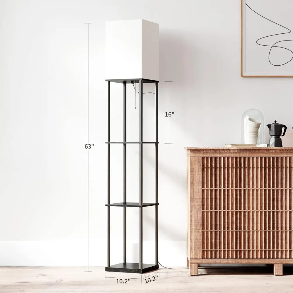 LED Floor Lamp with Shelves, Modern Square Standing Light with 3 Color Temperature Bulb for Corner Display & Bookshelf Use