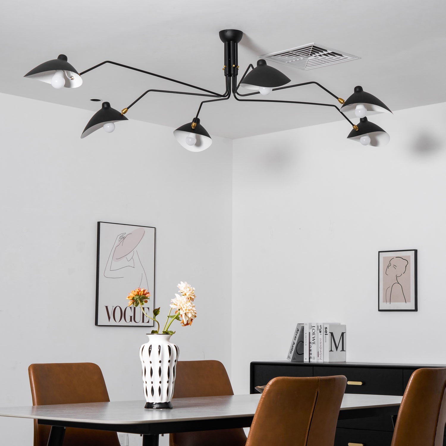 LED Ceiling Light Fixture - Serge Mouille Style - Adjustable Arm Design for Living Room & Modern Interiors