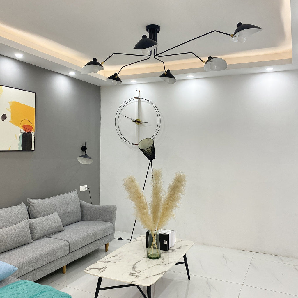 LED Ceiling Light Fixture - Serge Mouille Style - Black Metal Design for Modern Home Decor & Living Room Lighting
