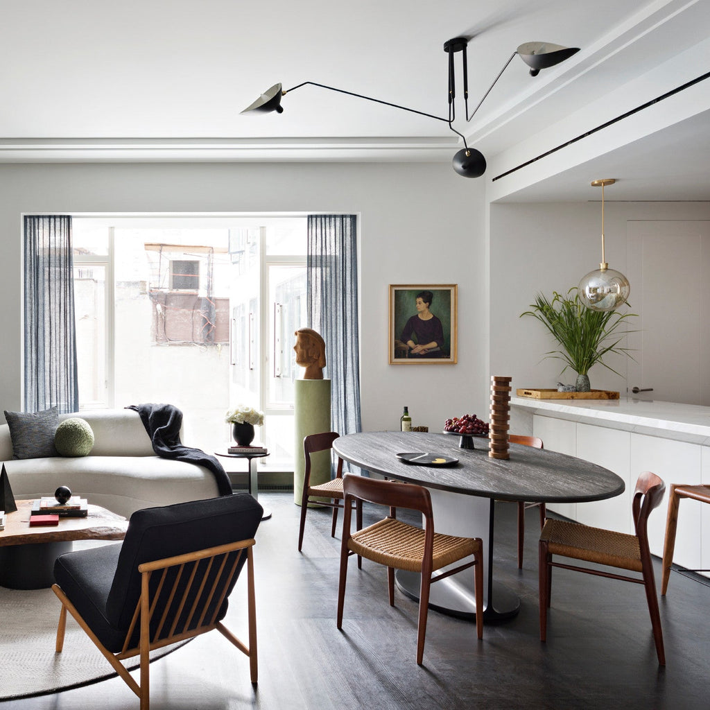 LED Ceiling Light Fixture - Serge Mouille Style - Black Metal Design for Modern Home Decor & Living Room Lighting