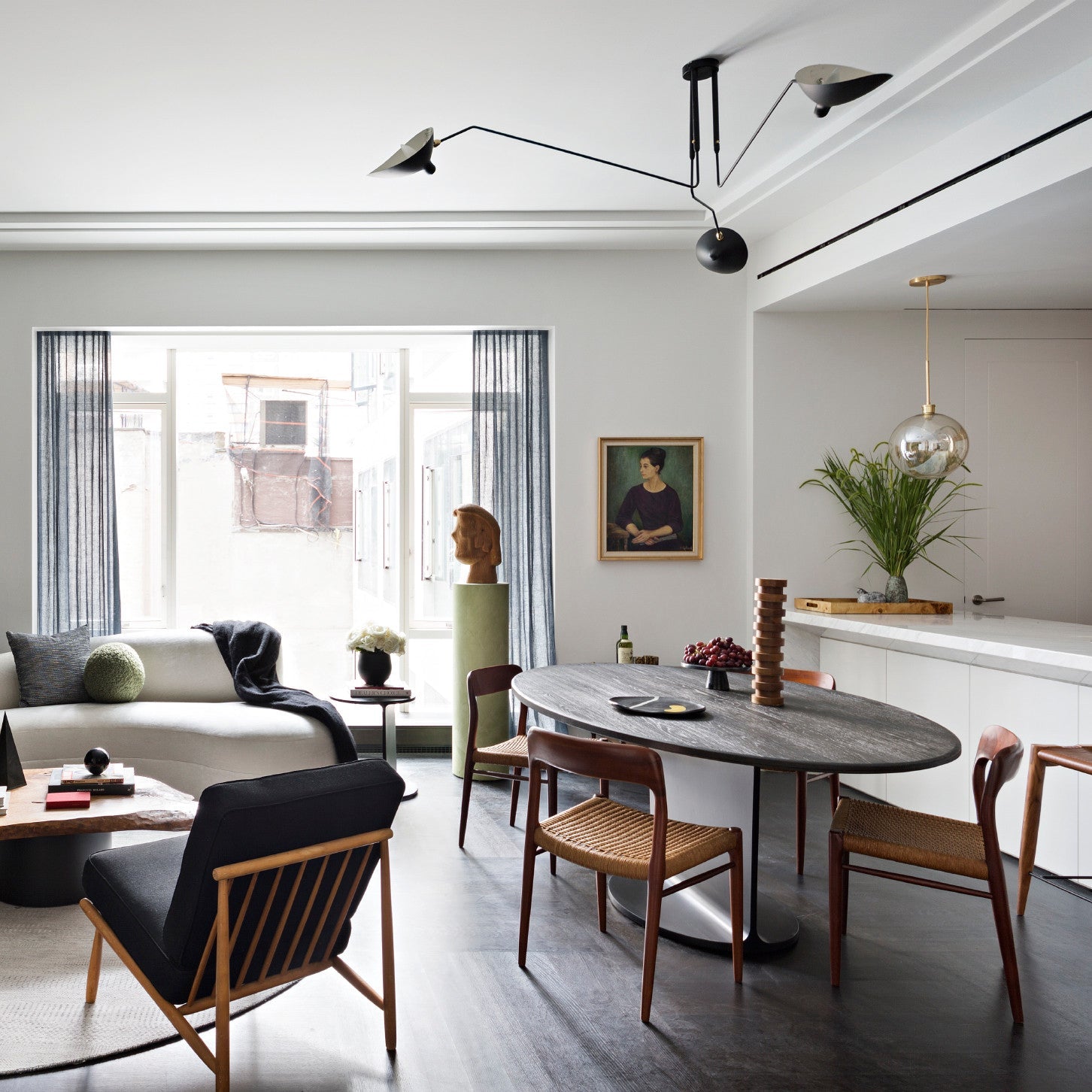 LED Ceiling Light Fixture - Serge Mouille Style - Black Metal Design for Modern Home Decor & Living Room Lighting