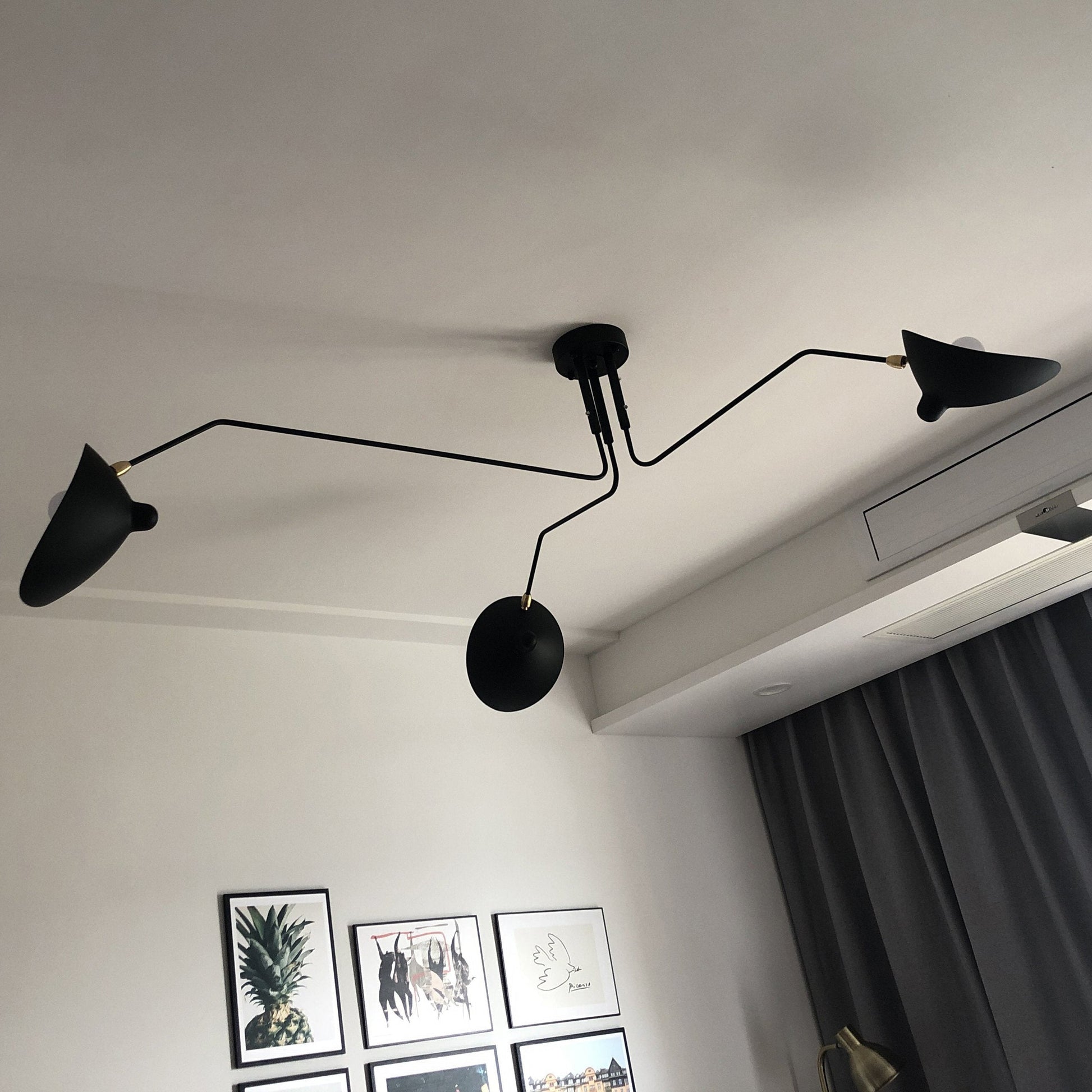LED Ceiling Light Fixture - Serge Mouille Style - Black Metal Design for Modern Home Decor & Living Room Lighting