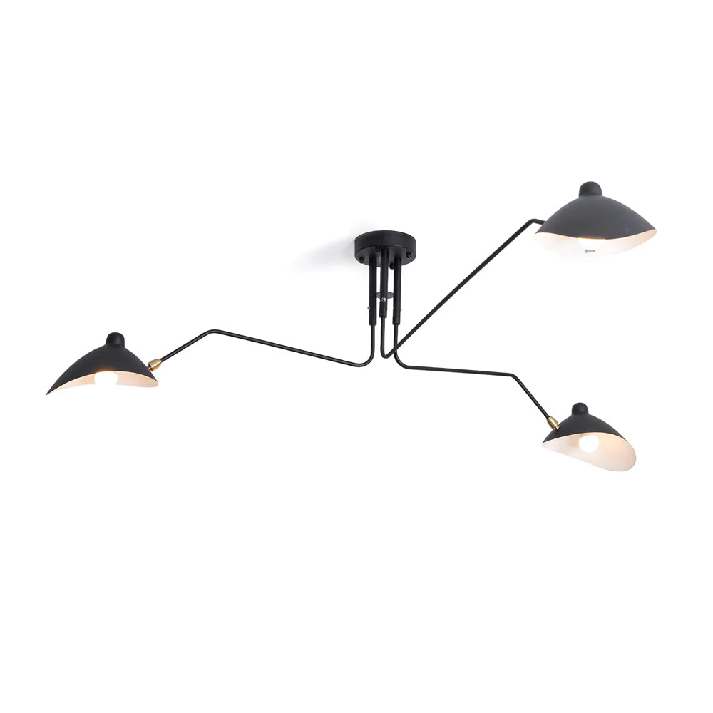 LED Ceiling Light Fixture - Serge Mouille Style - Black Metal Design for Modern Home Decor & Living Room Lighting