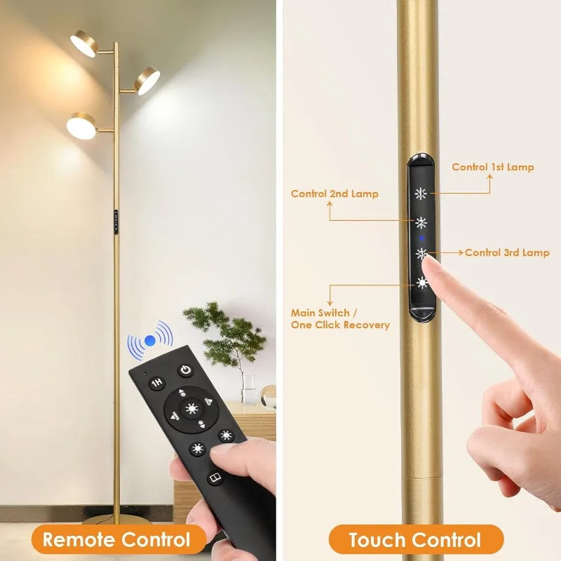 LED Floor Lamp with Remote & Touch Control, Gold Modern Standing Light, 4 Color Temperatures for Living Room & Home Decor