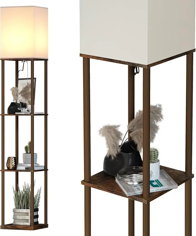 LED Floor Lamp with Shelves, Modern Square Standing Light with 3 Color Temperature Bulb for Corner Display & Bookshelf Use