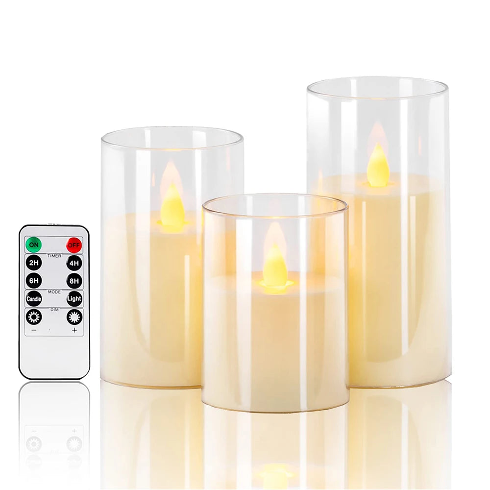 LED Electronic Candle Set with Remote Control Timers - Acrylic LED Candles for Christmas & Wedding Decorations