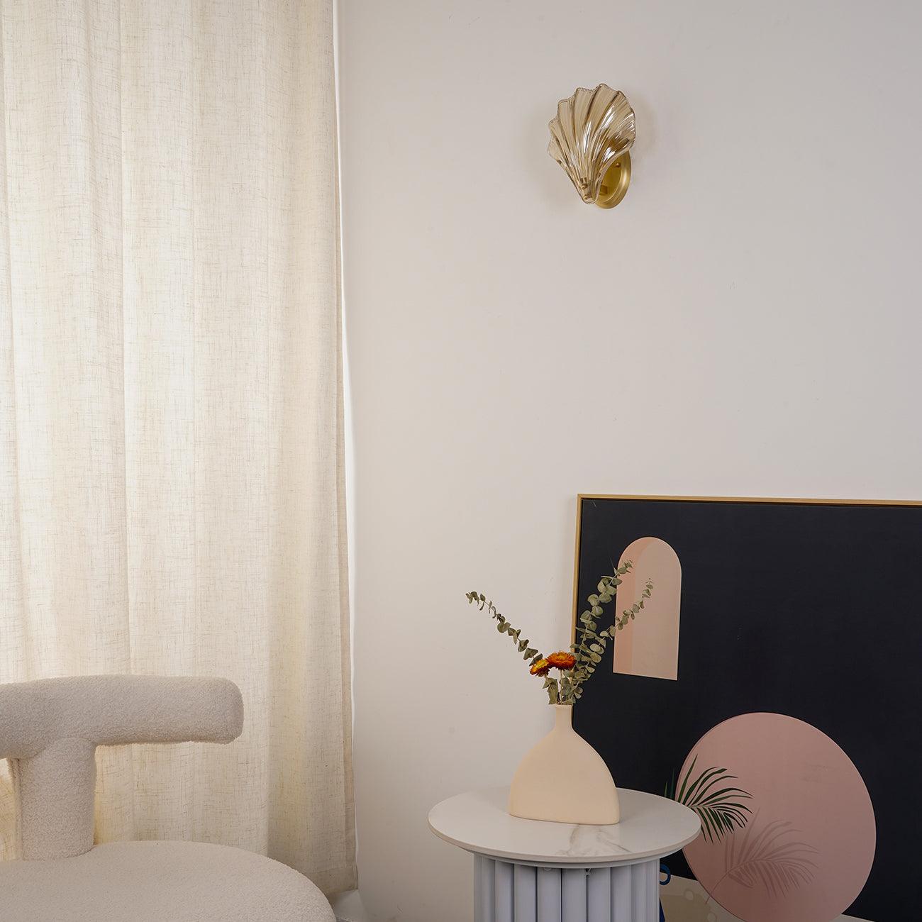Shell Wall Light | Brass Finish, Amber & Clear Shade | Ideal for Indoor Spaces