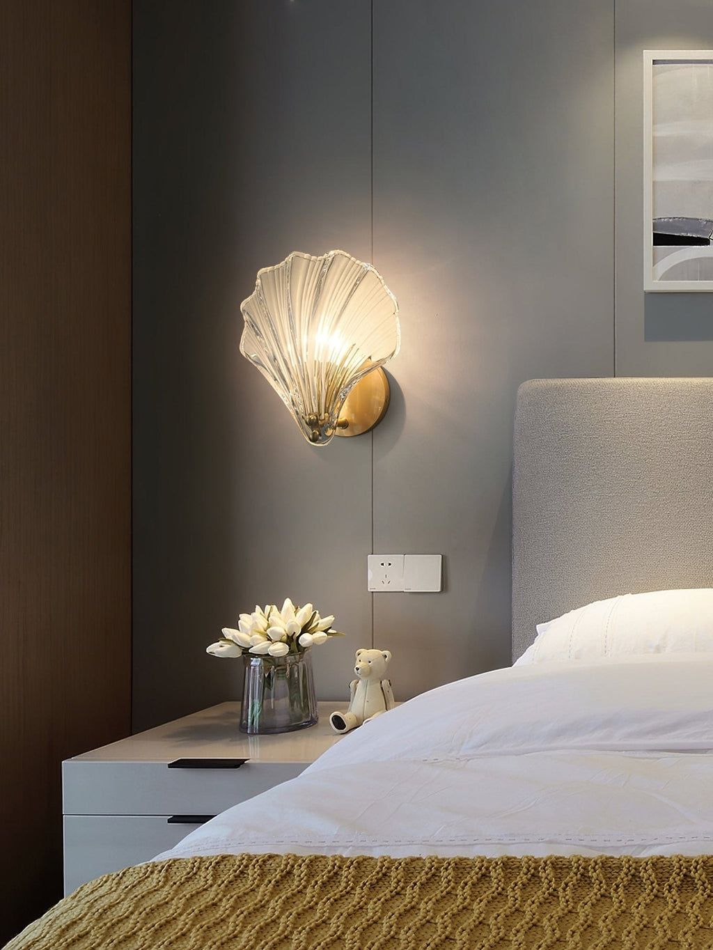 Shell Wall Light | Brass Finish, Amber & Clear Shade | Ideal for Indoor Spaces