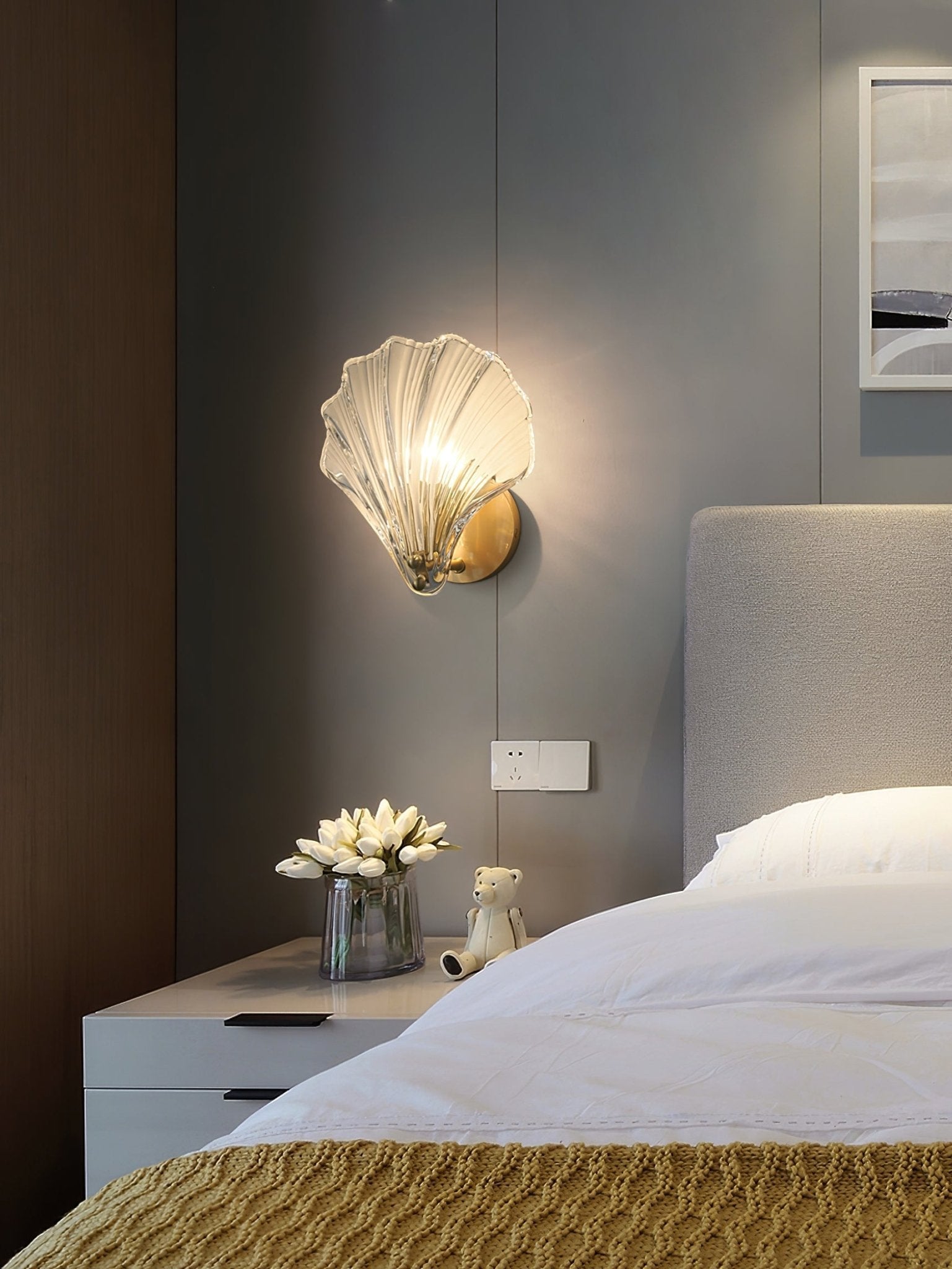 Shell Wall Light | Brass Finish, Amber & Clear Shade | Ideal for Indoor Spaces