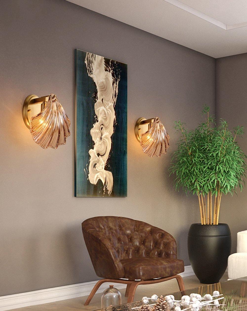 Shell Wall Light Fixture - Coastal Nautical Design for Living Room, Bedroom & Hallway Lighting