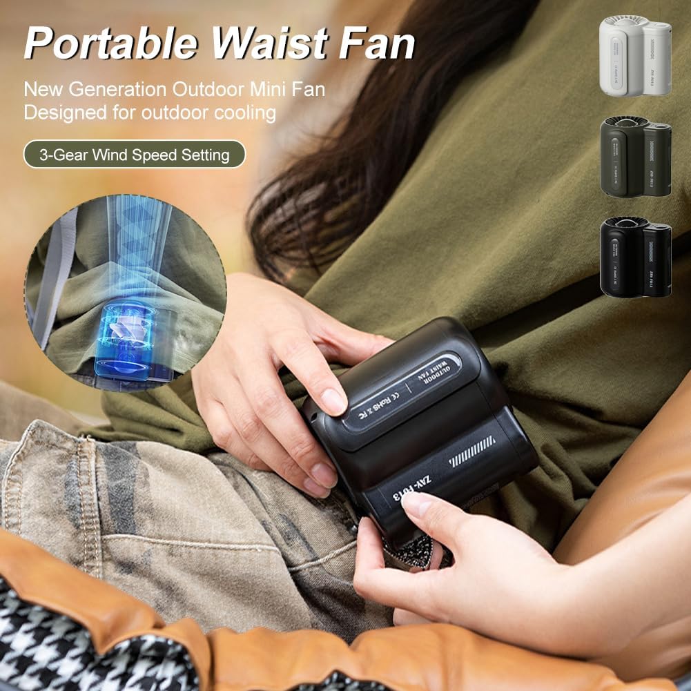 Portable Waist Fan | Rechargeable, 4 Speeds & Strong 6600RPM Airflow for Hands-Free Cooling