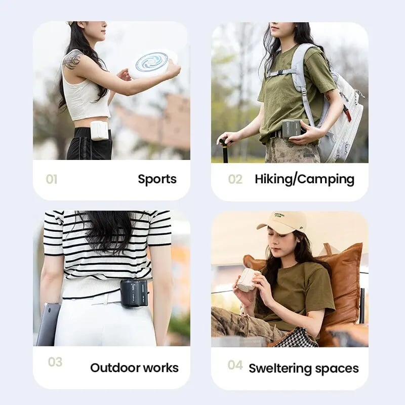 Portable Waist Fan | Rechargeable, 4 Speeds & Strong 6600RPM Airflow for Hands-Free Cooling