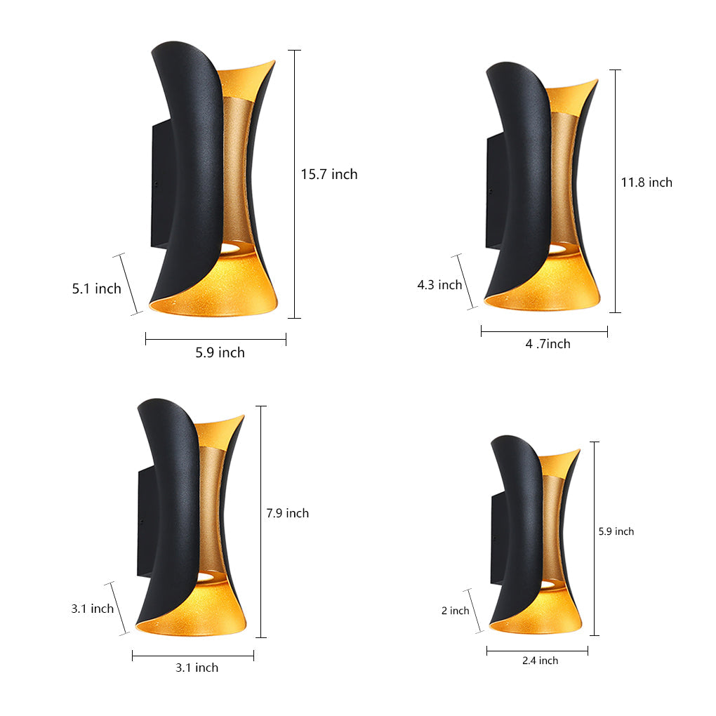 LED Waterproof Outdoor Wall Lights - Curved Up and Down Lighting Fixture for Patios, Gardens, and Entryways