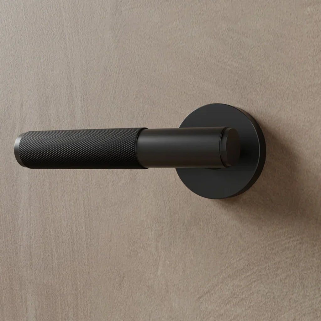 Brass Door Handle | Knurled Grip, Square & Round Rosette Options for Modern Interior Design