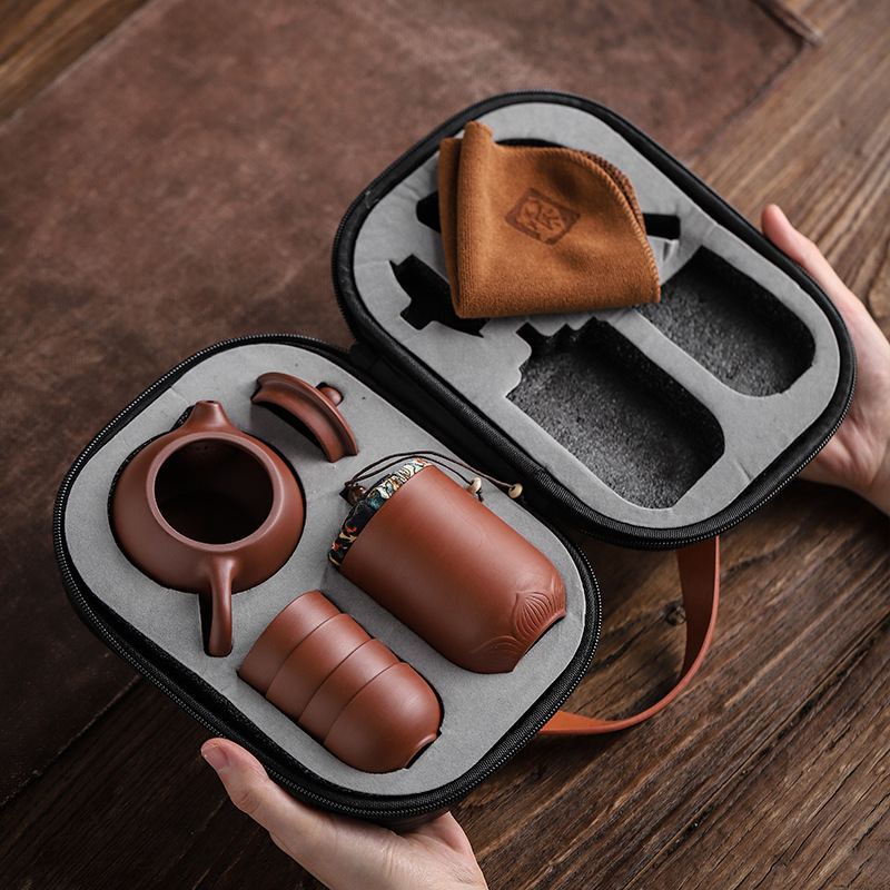 Tea Basket Set with Teapot Infuser - Ideal Travel Gong Fu and Puer Tea Set with Clay Cups