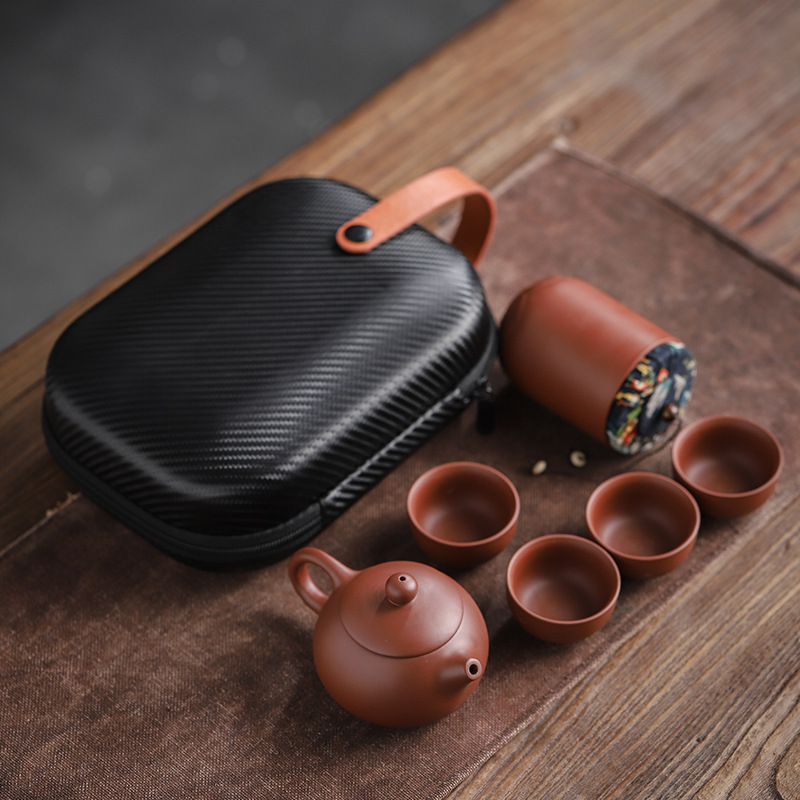 Tea Basket Set with Teapot Infuser - Ideal Travel Gong Fu and Puer Tea Set with Clay Cups
