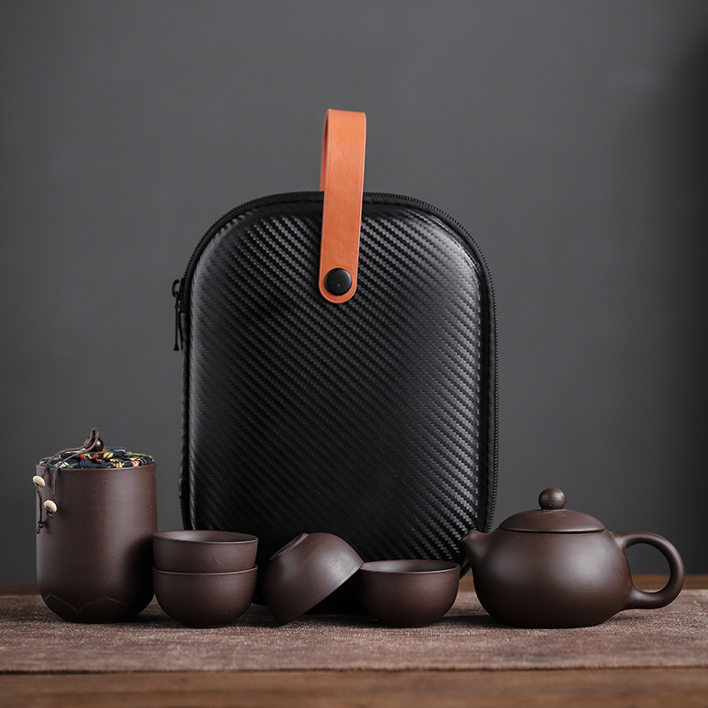Tea Basket Set with Teapot Infuser - Ideal Travel Gong Fu and Puer Tea Set with Clay Cups