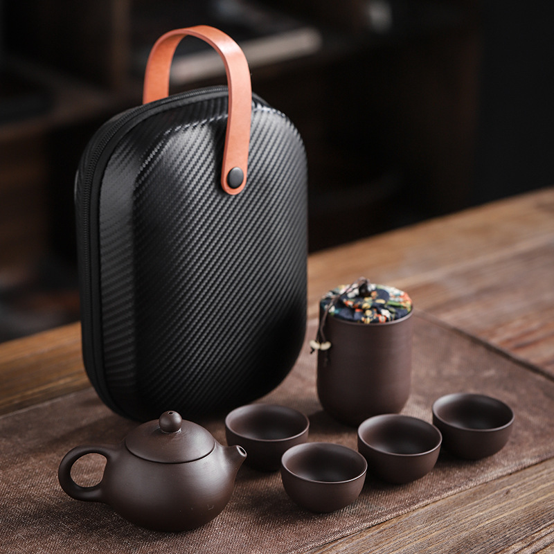 Tea Basket Set with Teapot Infuser - Ideal Travel Gong Fu and Puer Tea Set with Clay Cups