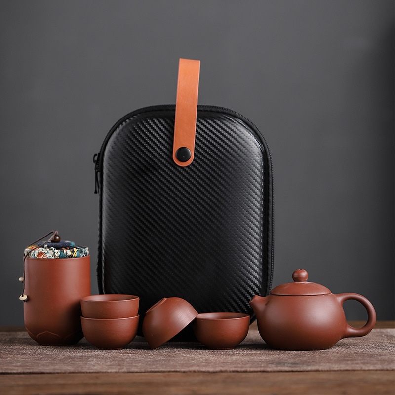 Tea Basket Set with Teapot Infuser - Ideal Travel Gong Fu and Puer Tea Set with Clay Cups
