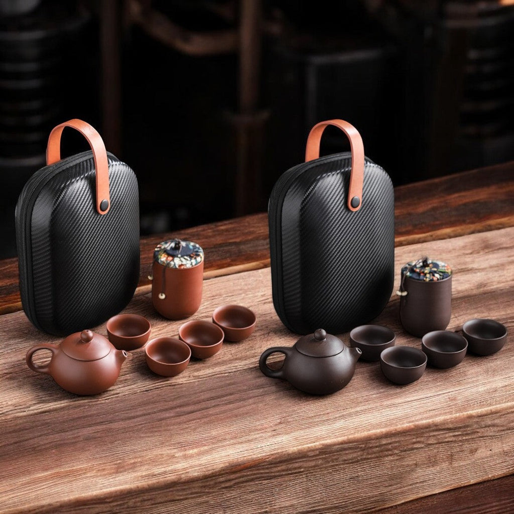 Tea Basket Set with Teapot Infuser - Ideal Travel Gong Fu and Puer Tea Set with Clay Cups