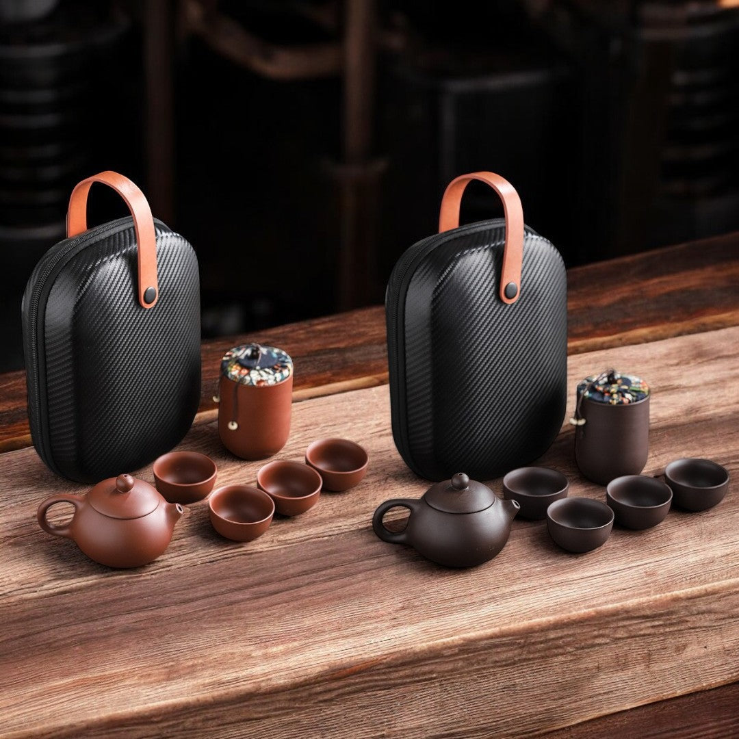 Tea Basket Set with Teapot Infuser - Ideal Travel Gong Fu and Puer Tea Set with Clay Cups