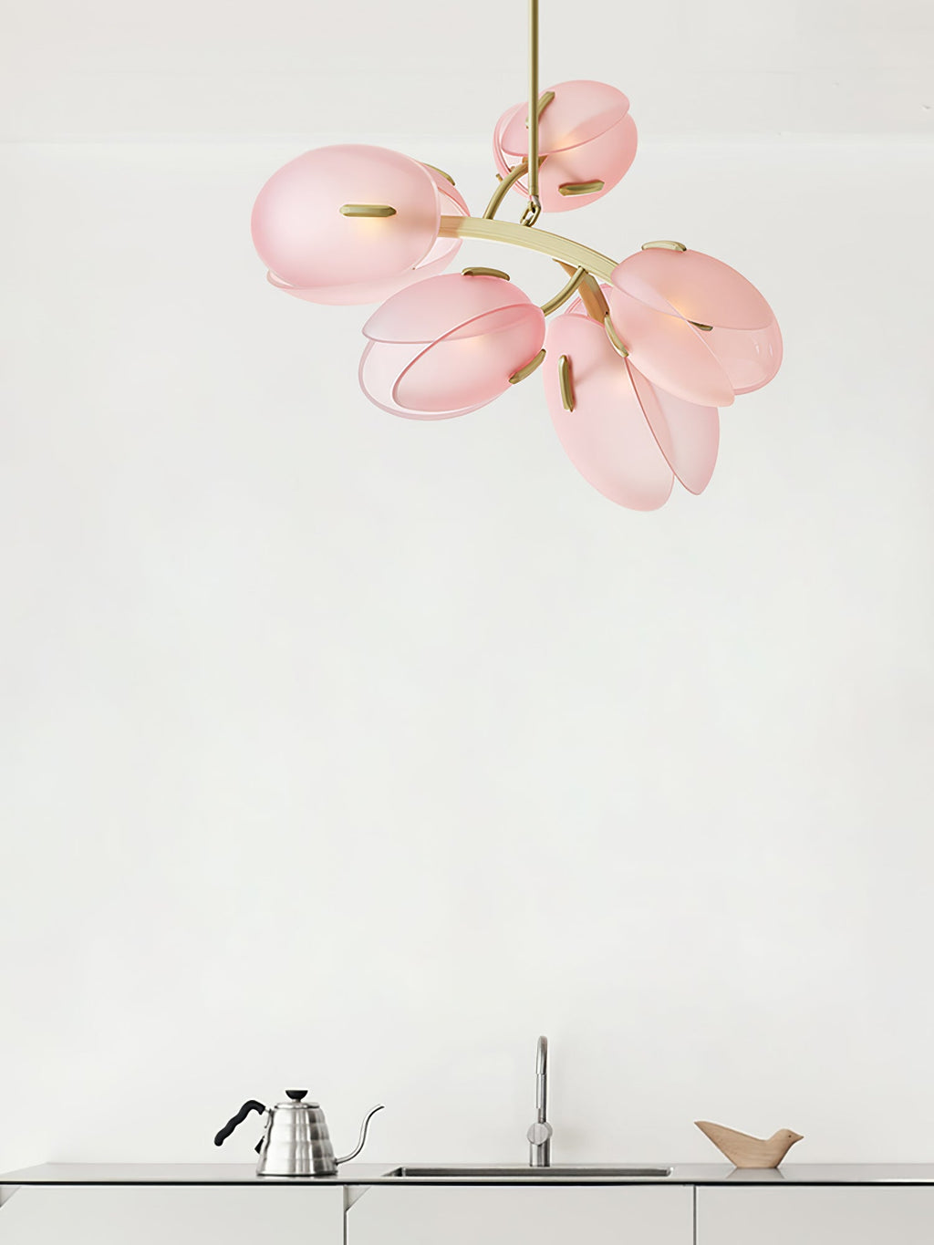 Tulip Bud Chandelier | Hand-Blown Glass, Gold Finish & Ideal for Indoor Spaces