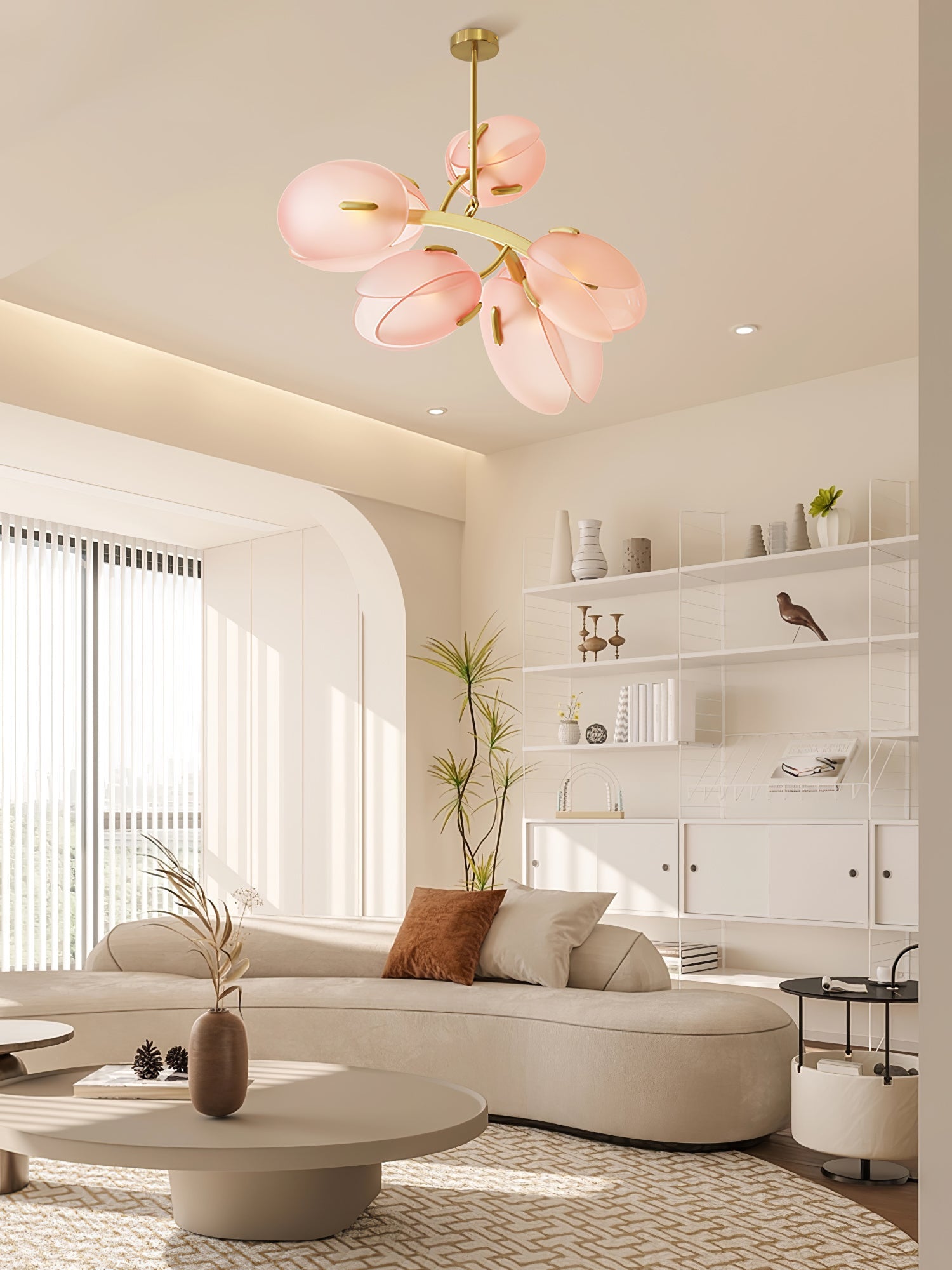 Tulip Bud Chandelier | Hand-Blown Glass, Gold Finish & Ideal for Indoor Spaces