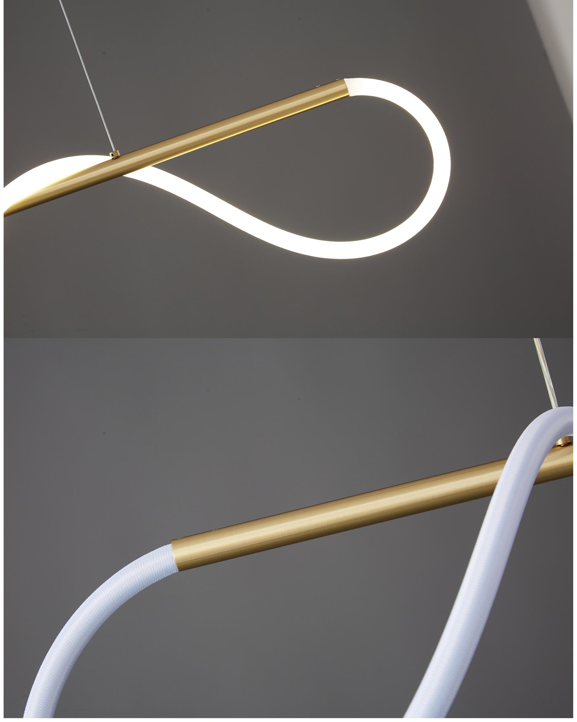 LED Rope Linear Brass Chandelier - Modern Fixture for Dining Room & Living Spaces