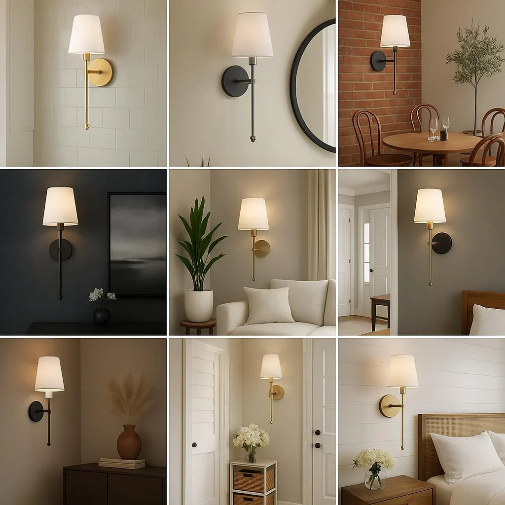 LED Wireless Fabric Wall Light Set of 2 with Free Bulbs - Modern Wall Sconces for Living Room, Bedroom, and Hallway Lighting