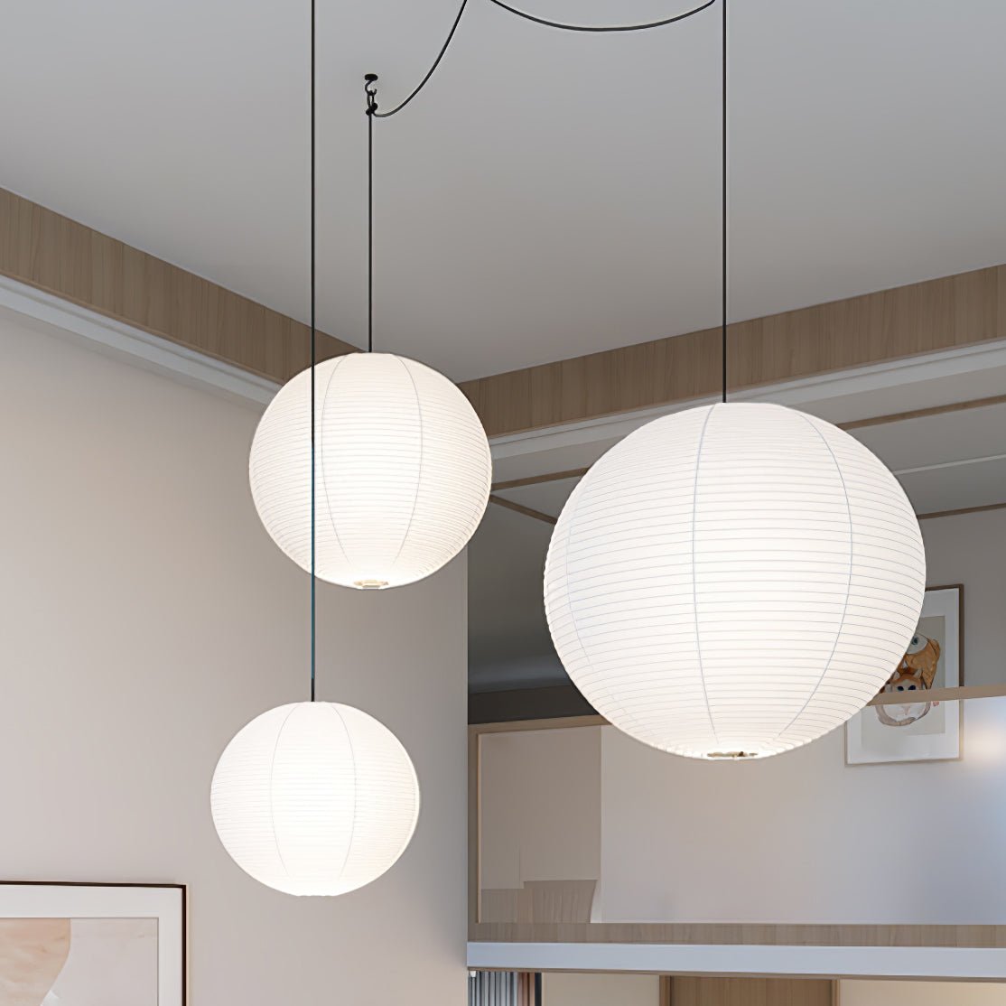 Pendant Swag Light | Handmade Mulberry Paper, Mid-Century Modern Design for Indoor Spaces