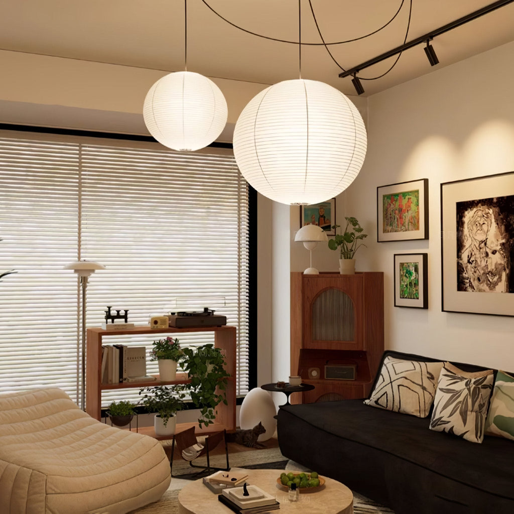 Pendant Swag Light | Handmade Mulberry Paper, Mid-Century Modern Design for Indoor Spaces