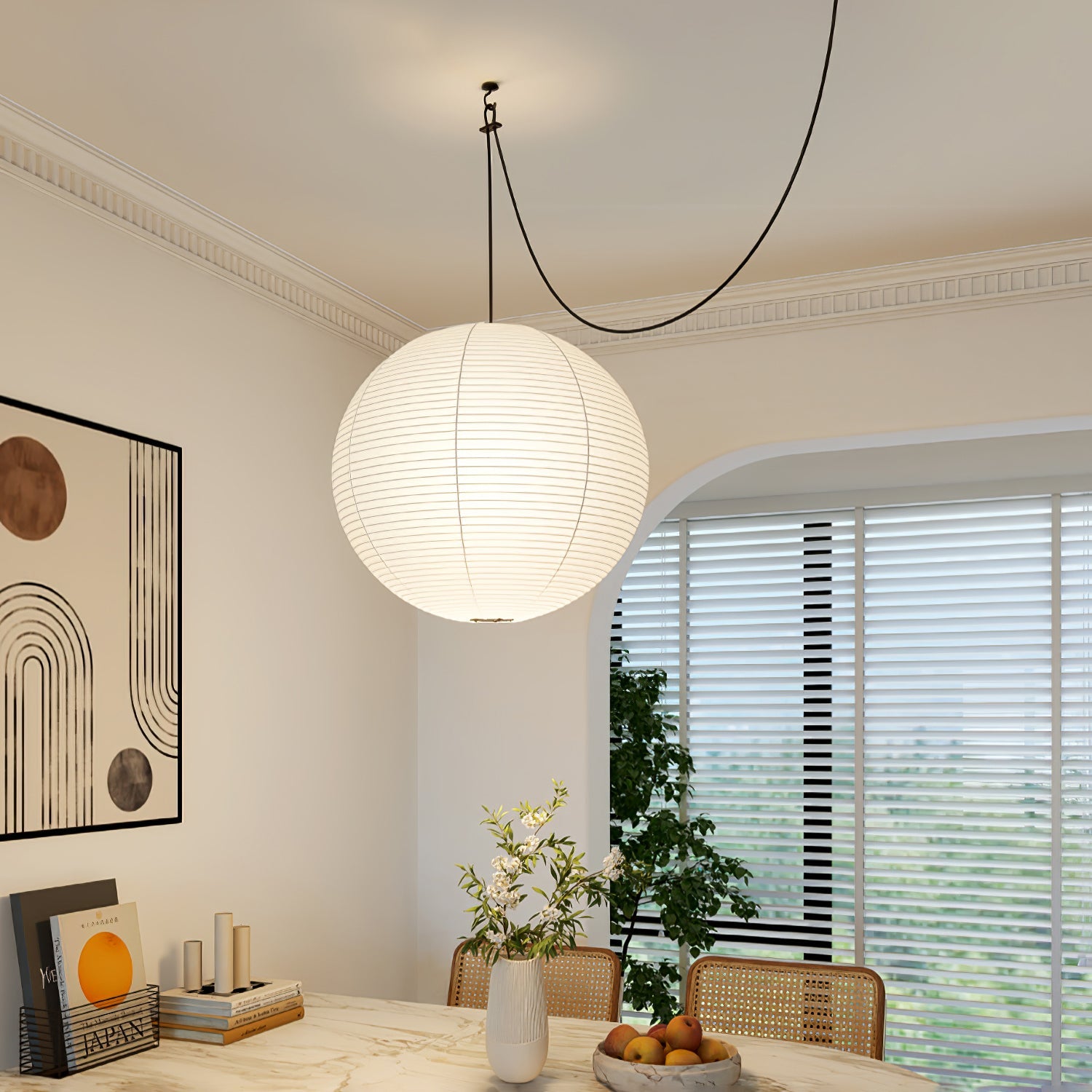 Pendant Swag Light | Handmade Mulberry Paper, Mid-Century Modern Design for Indoor Spaces