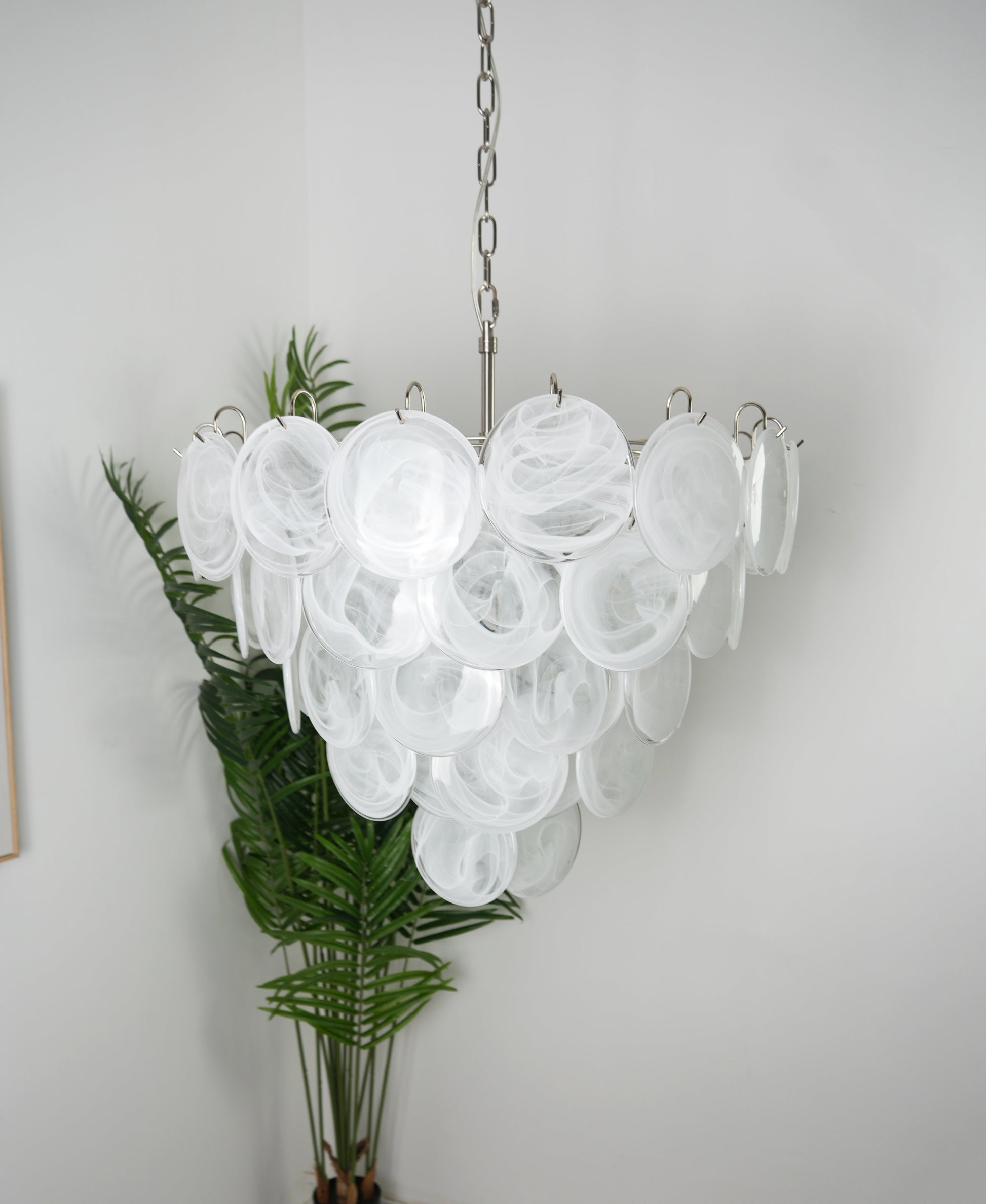 Murano Glass Disc Chandelier - Modern Pendant Light Fixture for Dining Room & Living Room Decor