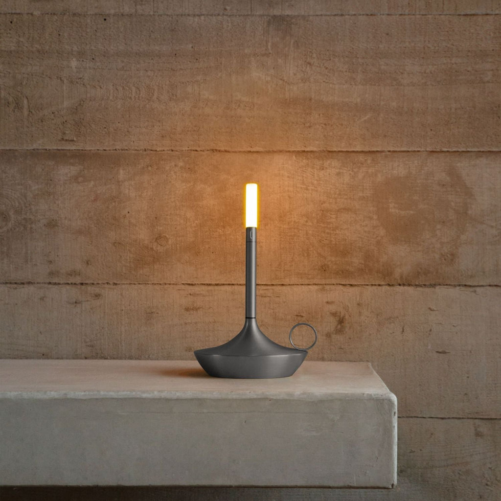 Gray Portable LED Table Lamp with Adjustable Brightness for Indoor and Outdoor Use