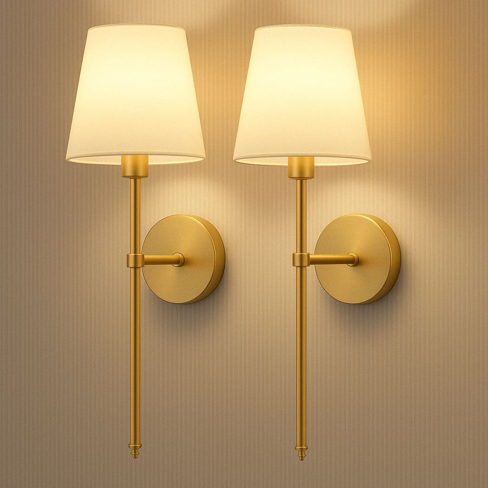 LED Wireless Fabric Wall Light Set of 2 with Free Bulbs - Modern Wall Sconces for Living Room, Bedroom, and Hallway Lighting
