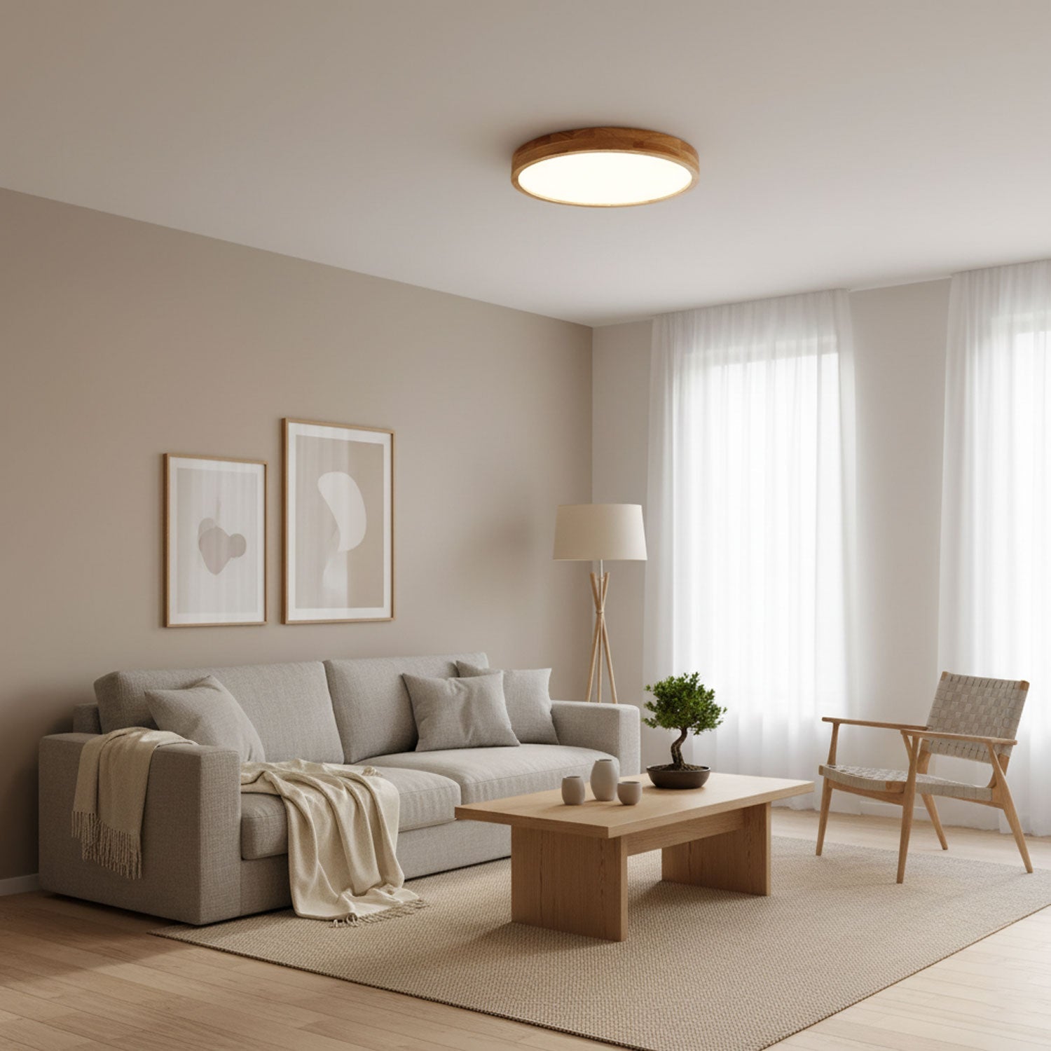 Wooden Geometric Ceiling Light | Adjustable LED, Natural Wood & Acrylic Shades for Modern Home Decor