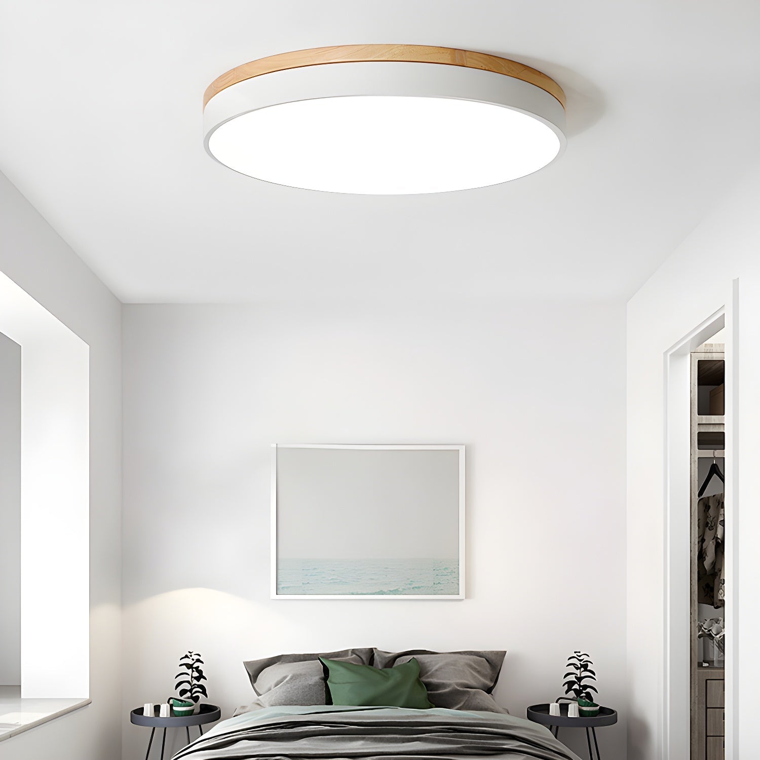 LED Circular Wood Ceiling Lamp - Rustic Design for Living Room & Dining Room Lighting