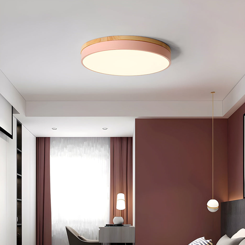 LED Circular Wood Ceiling Lamp - Rustic Design for Living Room & Dining Room Lighting