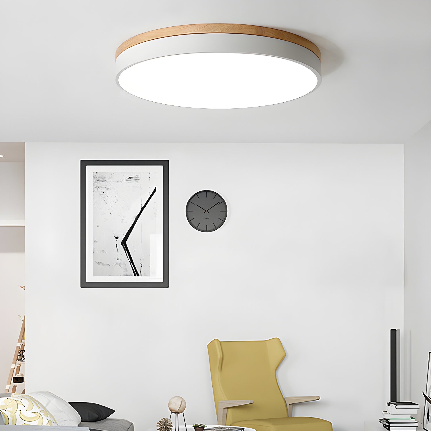 LED Circular Wood Ceiling Lamp - Rustic Design for Living Room & Dining Room Lighting