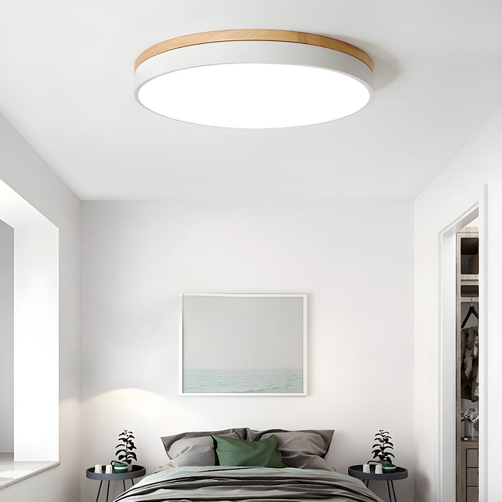 LED Circular Wood Ceiling Lamp - Rustic Design for Living Room & Dining Room Lighting