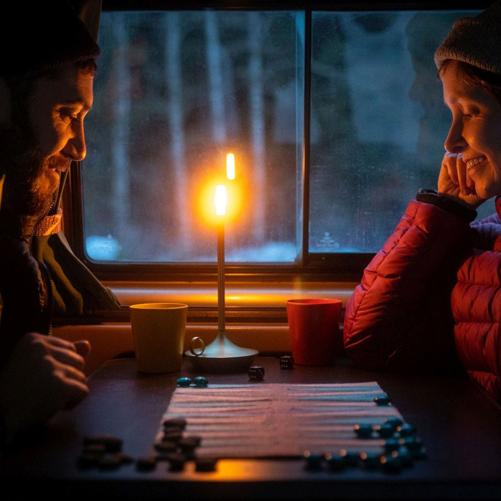 Gray Portable LED Table Lamp with Adjustable Brightness for Indoor and Outdoor Use