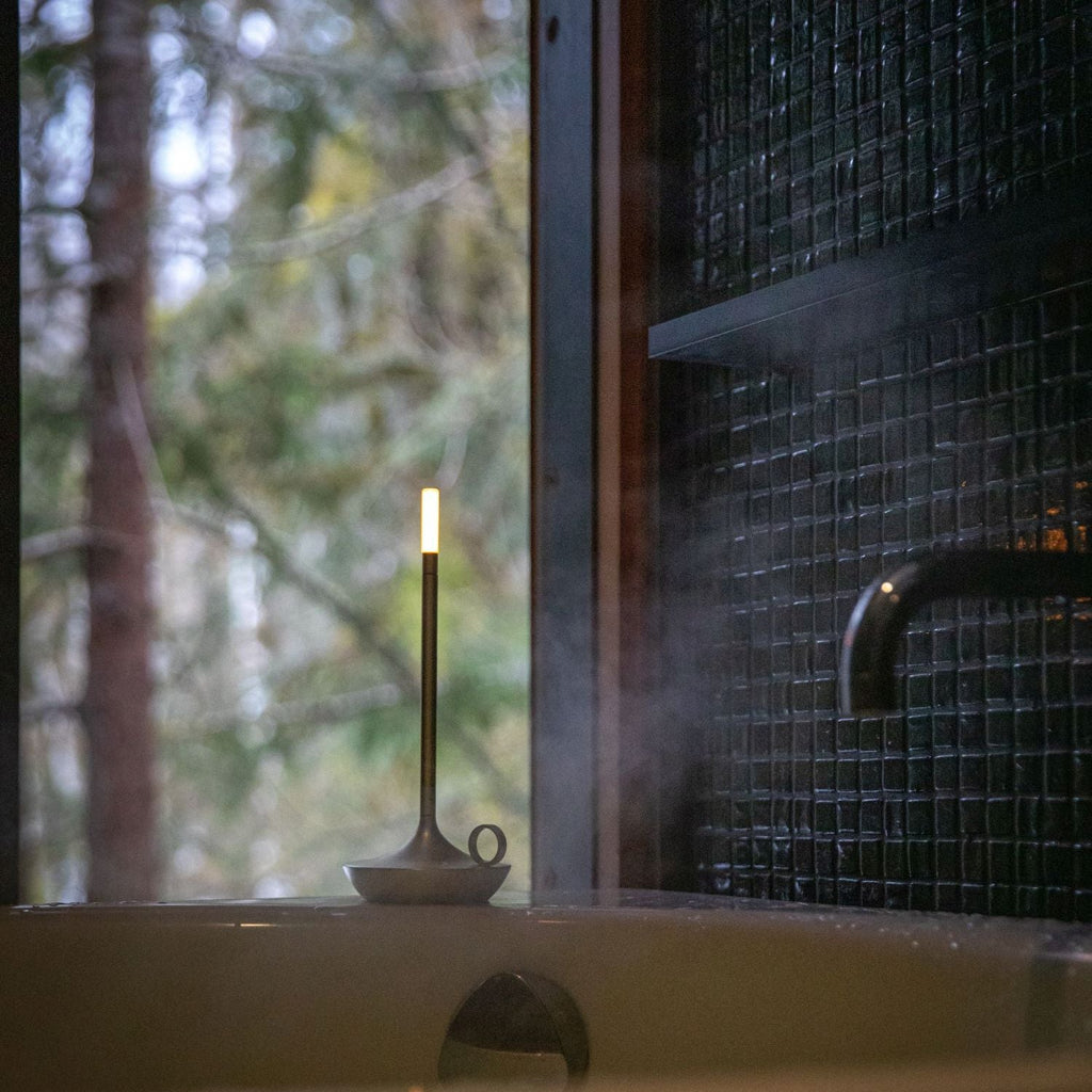 Gray Portable LED Table Lamp with Adjustable Brightness for Indoor and Outdoor Use