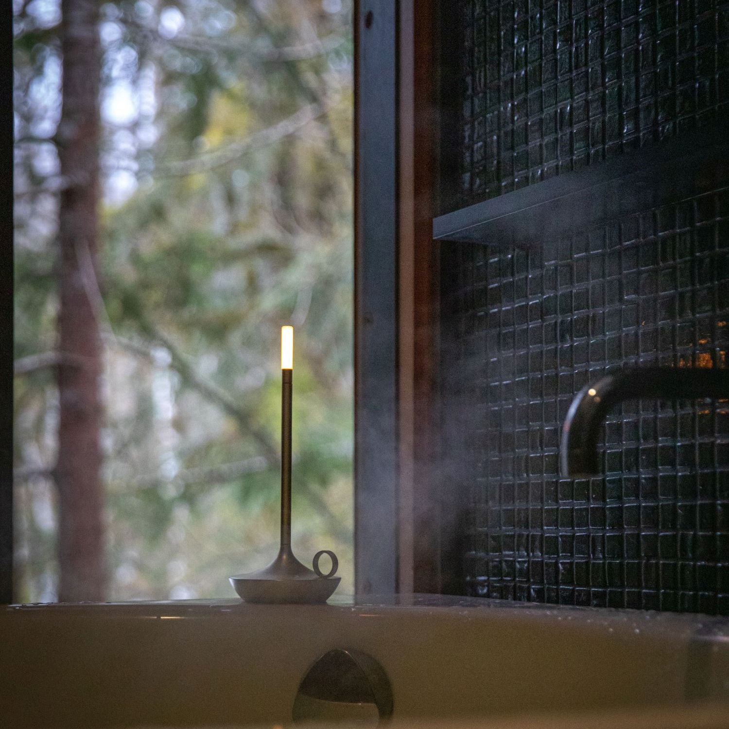 Gray Portable LED Table Lamp with Adjustable Brightness for Indoor and Outdoor Use