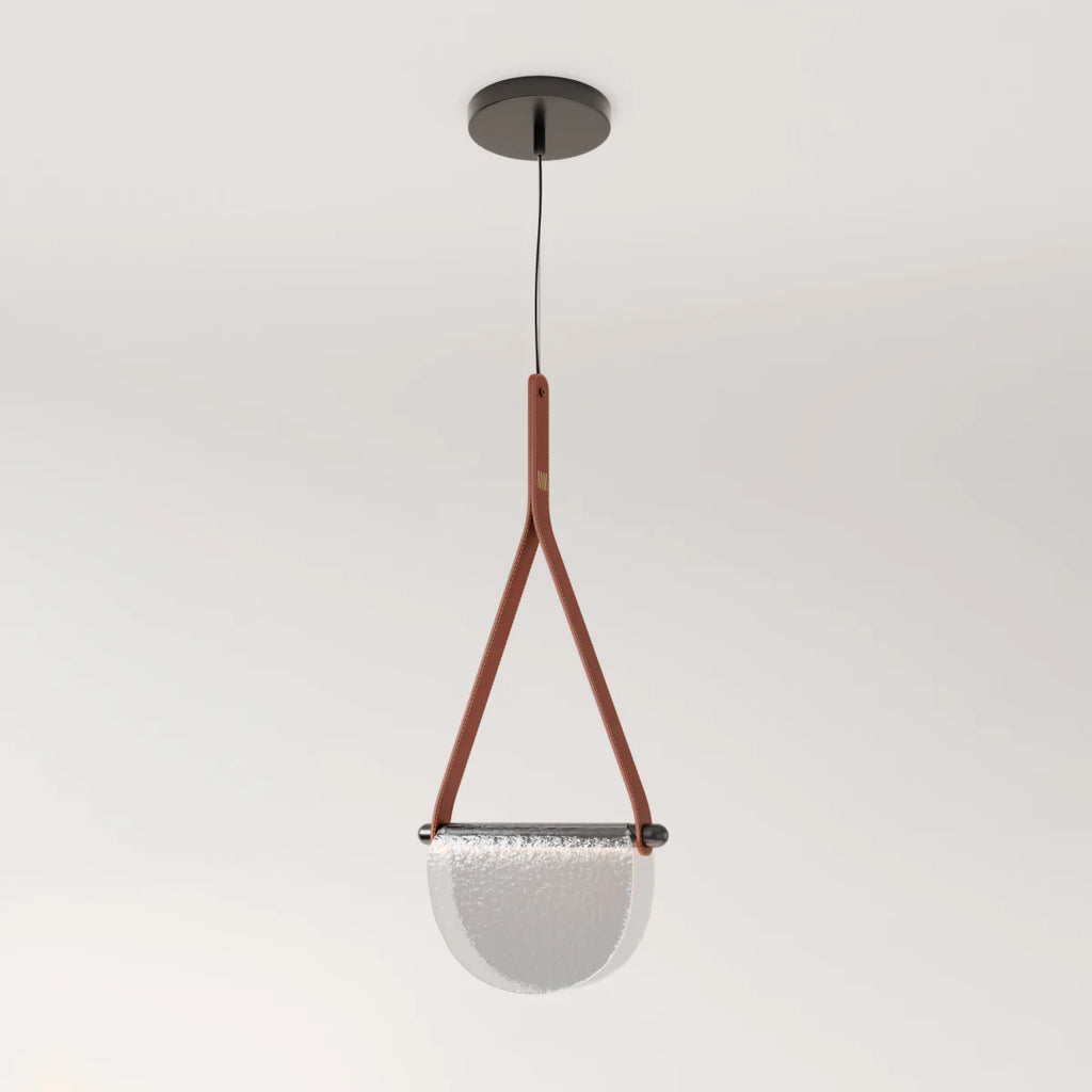 Leather Pendant Light Fixture - Modern Design for Dining Room, Kitchen, or Living Room - Adjustable Height & Warm White LED Bulb Included