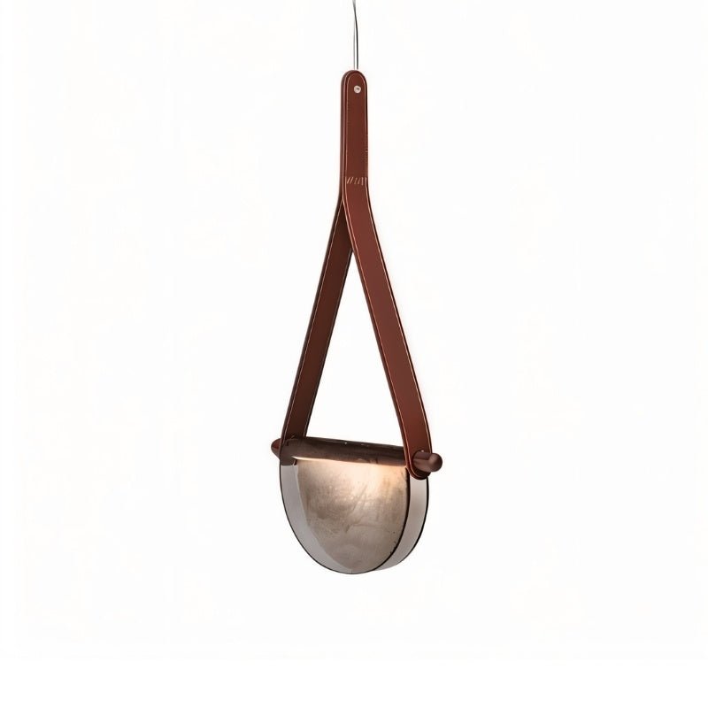 Leather Pendant Light Fixture - Modern Design for Dining Room, Kitchen, or Living Room - Adjustable Height & Warm White LED Bulb Included
