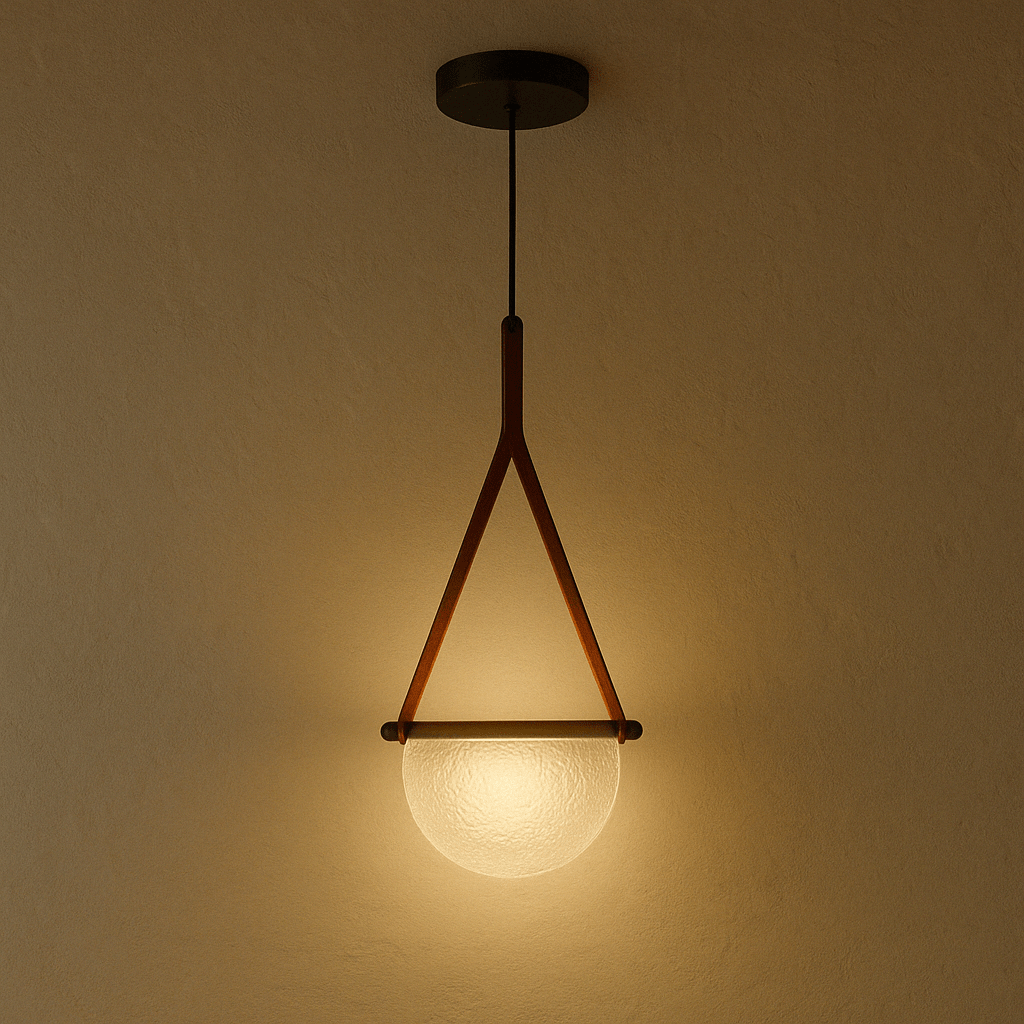 Leather Pendant Light Fixture - Modern Design for Dining Room, Kitchen, or Living Room - Adjustable Height & Warm White LED Bulb Included