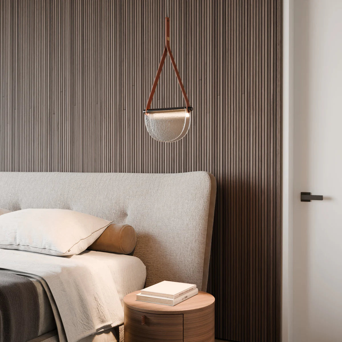 Leather Pendant Light Fixture - Modern Design for Dining Room, Kitchen, or Living Room - Adjustable Height & Warm White LED Bulb Included