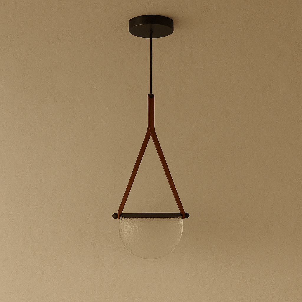 Leather Pendant Light Fixture - Modern Design for Dining Room, Kitchen, or Living Room - Adjustable Height & Warm White LED Bulb Included